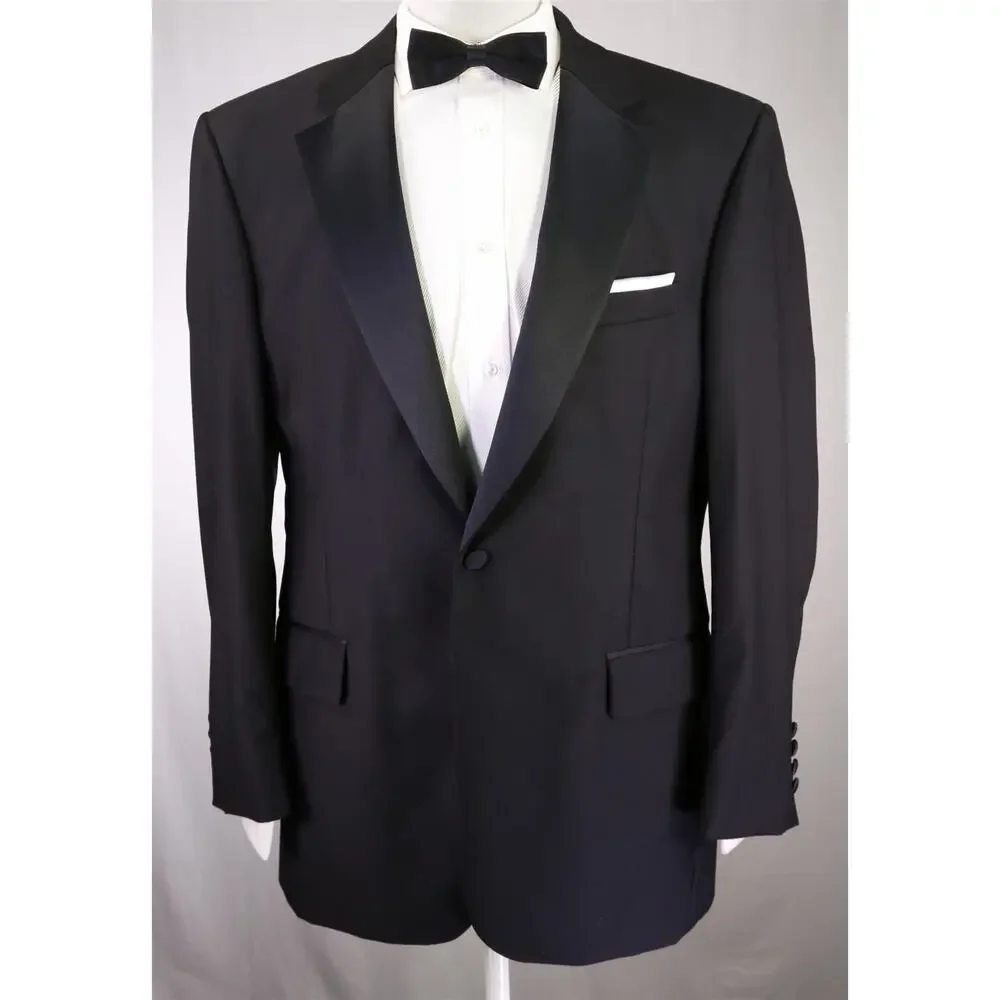 Jos A Bank Signature Black 1-Btn Notch Lapel Tuxedo Formal Wedding Suit 41R 42R